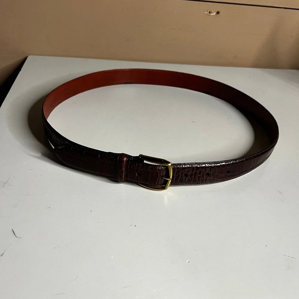 Coach‎ 5903 Mens Mahogany Brown Crocodile Embossed Leather Belt Brass Buckle 36